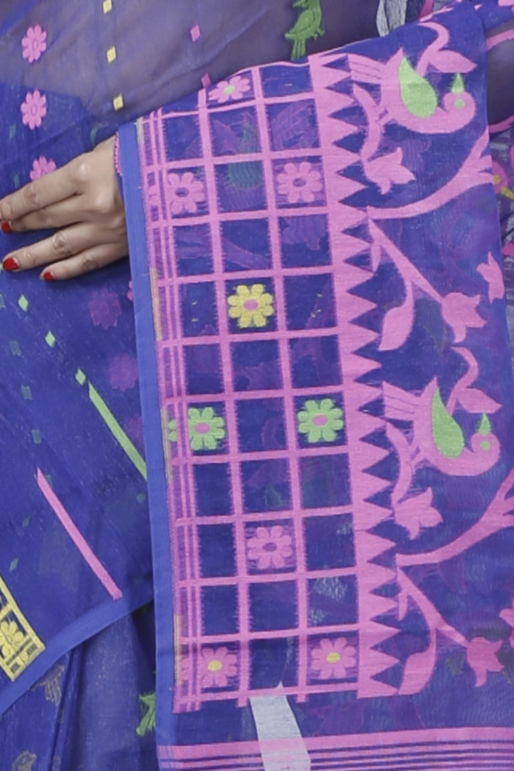 Blue Pure Cotton Sabon Jamdani Saree (1305)